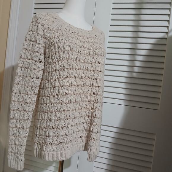 Willow & Clay M Cream Metallic Thread Long-Sleeved Raglan-Sleeved Cotton Sweater - Picture 6 of 16